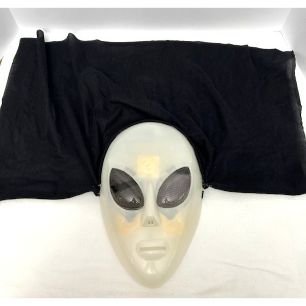 Vintage Glow in the Dark Alien Halloween Mask Black Hood 1990's